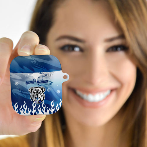 Personalized Canterbury Bankstown Bulldogs AirPods Case Y2K Grunge Aesthetic With Cyber Flames and Starburst Graphics