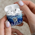 Personalized Canterbury Bankstown Bulldogs AirPods Case Y2K Grunge Aesthetic With Cyber Flames and Starburst Graphics