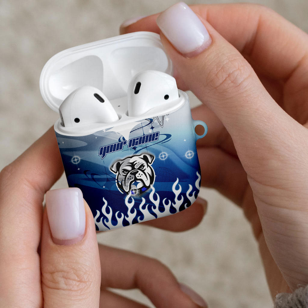 Personalized Canterbury Bankstown Bulldogs AirPods Case Y2K Grunge Aesthetic With Cyber Flames and Starburst Graphics
