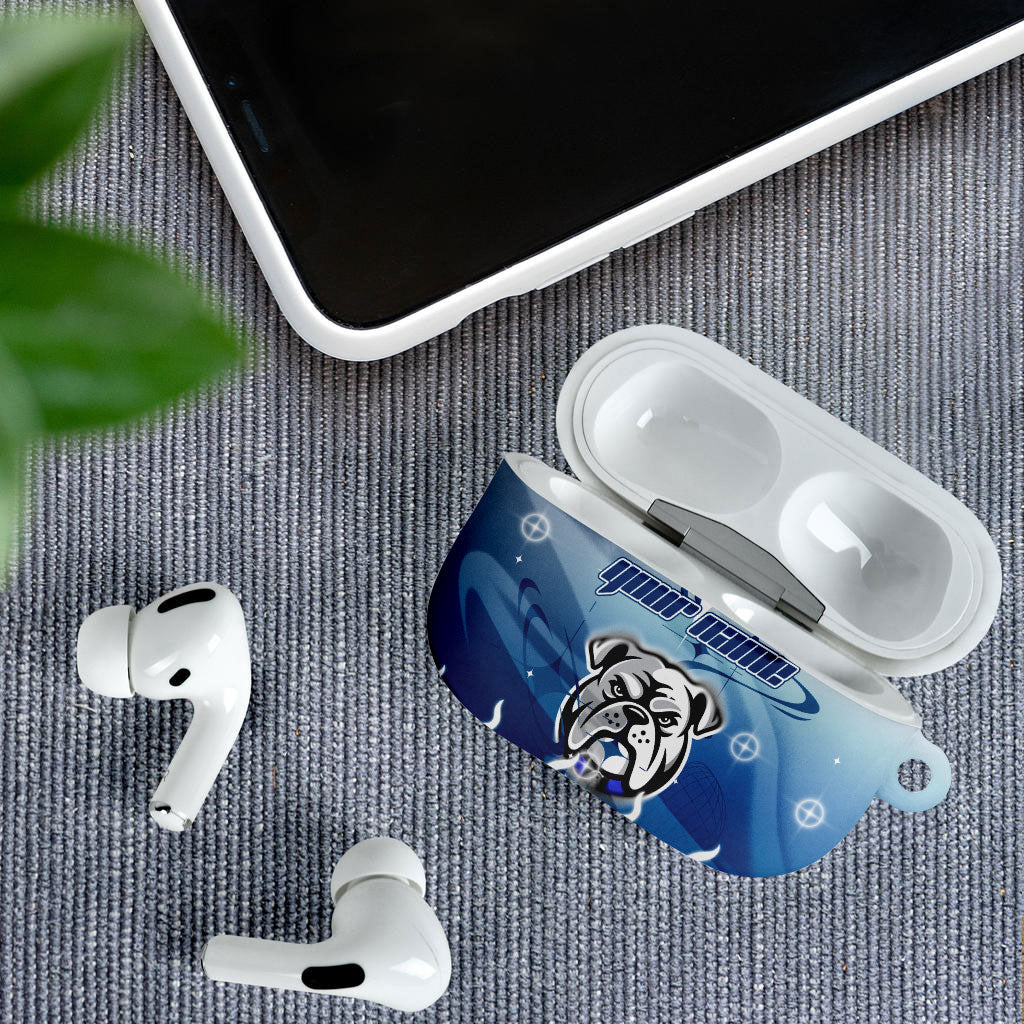 Personalized Canterbury Bankstown Bulldogs AirPods Case Y2K Grunge Aesthetic With Cyber Flames and Starburst Graphics