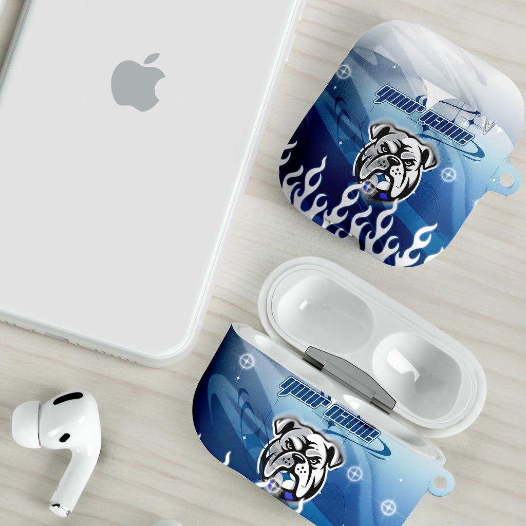 Personalized Canterbury Bankstown Bulldogs AirPods Case Y2K Grunge Aesthetic With Cyber Flames and Starburst Graphics