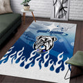 Personalized Canterbury Bankstown Bulldogs Area Rug Y2K Grunge Aesthetic With Cyber Flames and Starburst Graphics