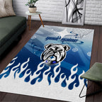 Personalized Canterbury Bankstown Bulldogs Area Rug Y2K Grunge Aesthetic With Cyber Flames and Starburst Graphics