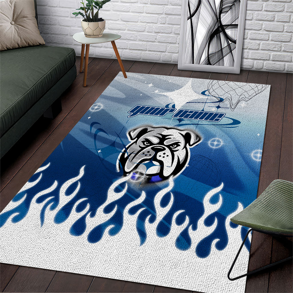 Personalized Canterbury Bankstown Bulldogs Area Rug Y2K Grunge Aesthetic With Cyber Flames and Starburst Graphics