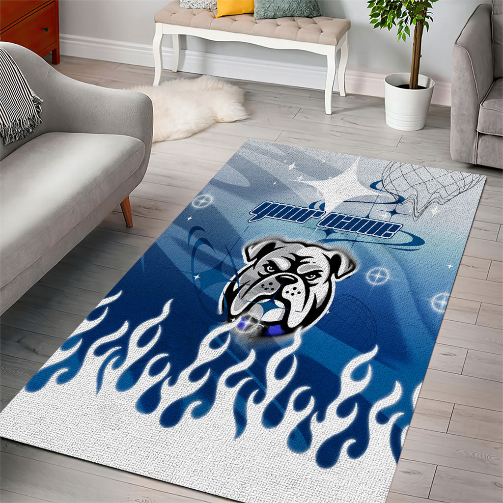 Personalized Canterbury Bankstown Bulldogs Area Rug Y2K Grunge Aesthetic With Cyber Flames and Starburst Graphics