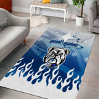Personalized Canterbury Bankstown Bulldogs Area Rug Y2K Grunge Aesthetic With Cyber Flames and Starburst Graphics