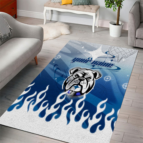 Personalized Canterbury Bankstown Bulldogs Area Rug Y2K Grunge Aesthetic With Cyber Flames and Starburst Graphics