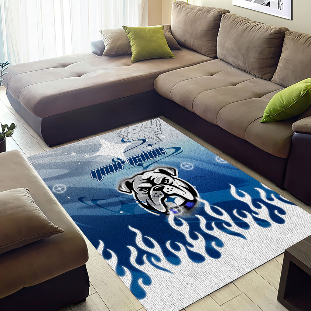 Personalized Canterbury Bankstown Bulldogs Area Rug Y2K Grunge Aesthetic With Cyber Flames and Starburst Graphics