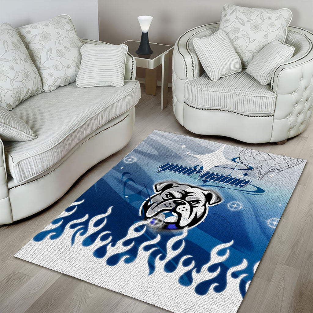 Personalized Canterbury Bankstown Bulldogs Area Rug Y2K Grunge Aesthetic With Cyber Flames and Starburst Graphics