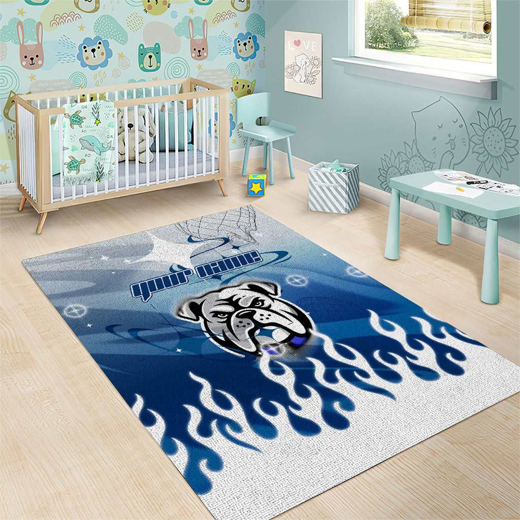 Personalized Canterbury Bankstown Bulldogs Area Rug Y2K Grunge Aesthetic With Cyber Flames and Starburst Graphics