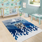 Personalized Canterbury Bankstown Bulldogs Area Rug Y2K Grunge Aesthetic With Cyber Flames and Starburst Graphics