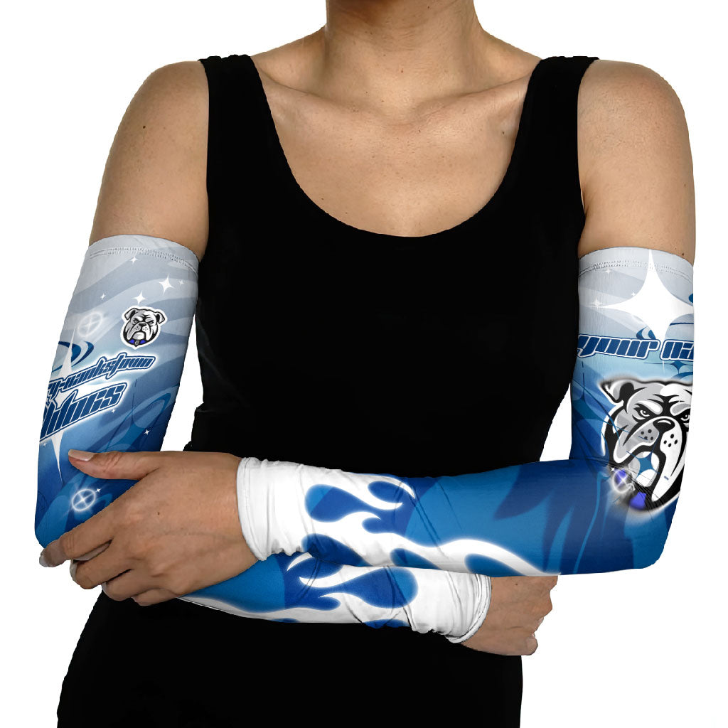 Personalized Canterbury Bankstown Bulldogs Arm Sleeves Y2K Grunge Aesthetic With Cyber Flames and Starburst Graphics