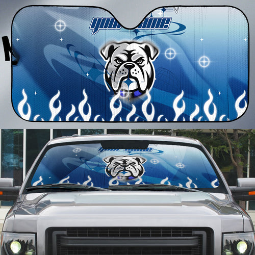 Personalized Canterbury Bankstown Bulldogs Auto Sun Shade Y2K Grunge Aesthetic With Cyber Flames and Starburst Graphics