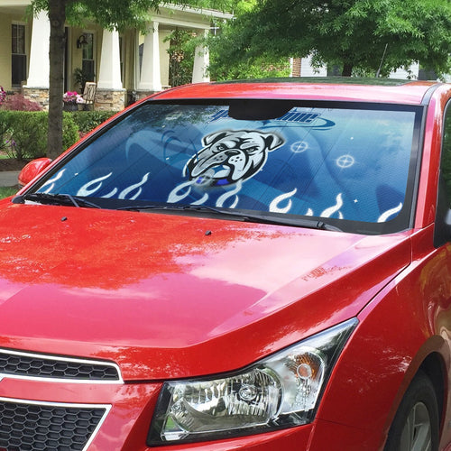 Personalized Canterbury Bankstown Bulldogs Auto Sun Shade Y2K Grunge Aesthetic With Cyber Flames and Starburst Graphics