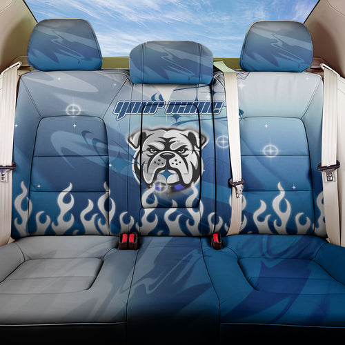 Personalized Canterbury Bankstown Bulldogs Back Car Seat Cover Y2K Grunge Aesthetic With Cyber Flames and Starburst Graphics