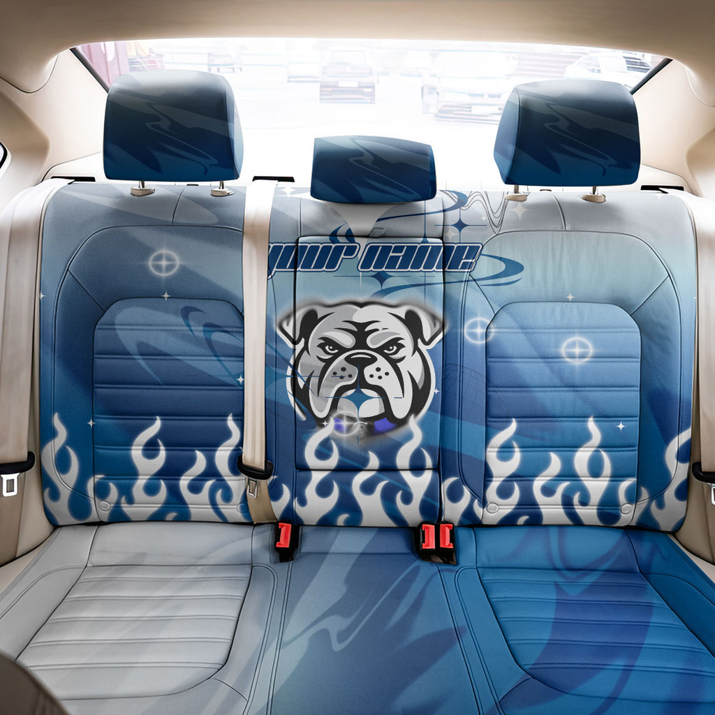 Personalized Canterbury Bankstown Bulldogs Back Car Seat Cover Y2K Grunge Aesthetic With Cyber Flames and Starburst Graphics