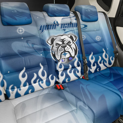 Personalized Canterbury Bankstown Bulldogs Back Car Seat Cover Y2K Grunge Aesthetic With Cyber Flames and Starburst Graphics