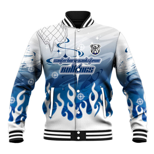 Personalized Canterbury Bankstown Bulldogs Baseball Jacket Y2K Grunge Aesthetic With Cyber Flames and Starburst Graphics