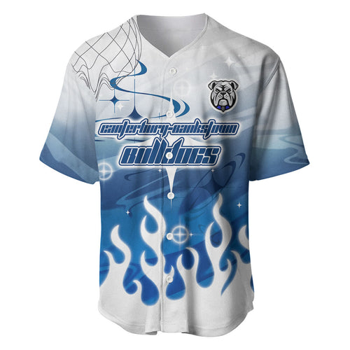 Personalized Canterbury Bankstown Bulldogs Baseball Jersey Y2K Grunge Aesthetic With Cyber Flames and Starburst Graphics