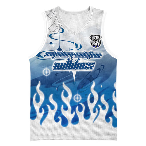 Personalized Canterbury Bankstown Bulldogs Basketball Jersey Y2K Grunge Aesthetic With Cyber Flames and Starburst Graphics