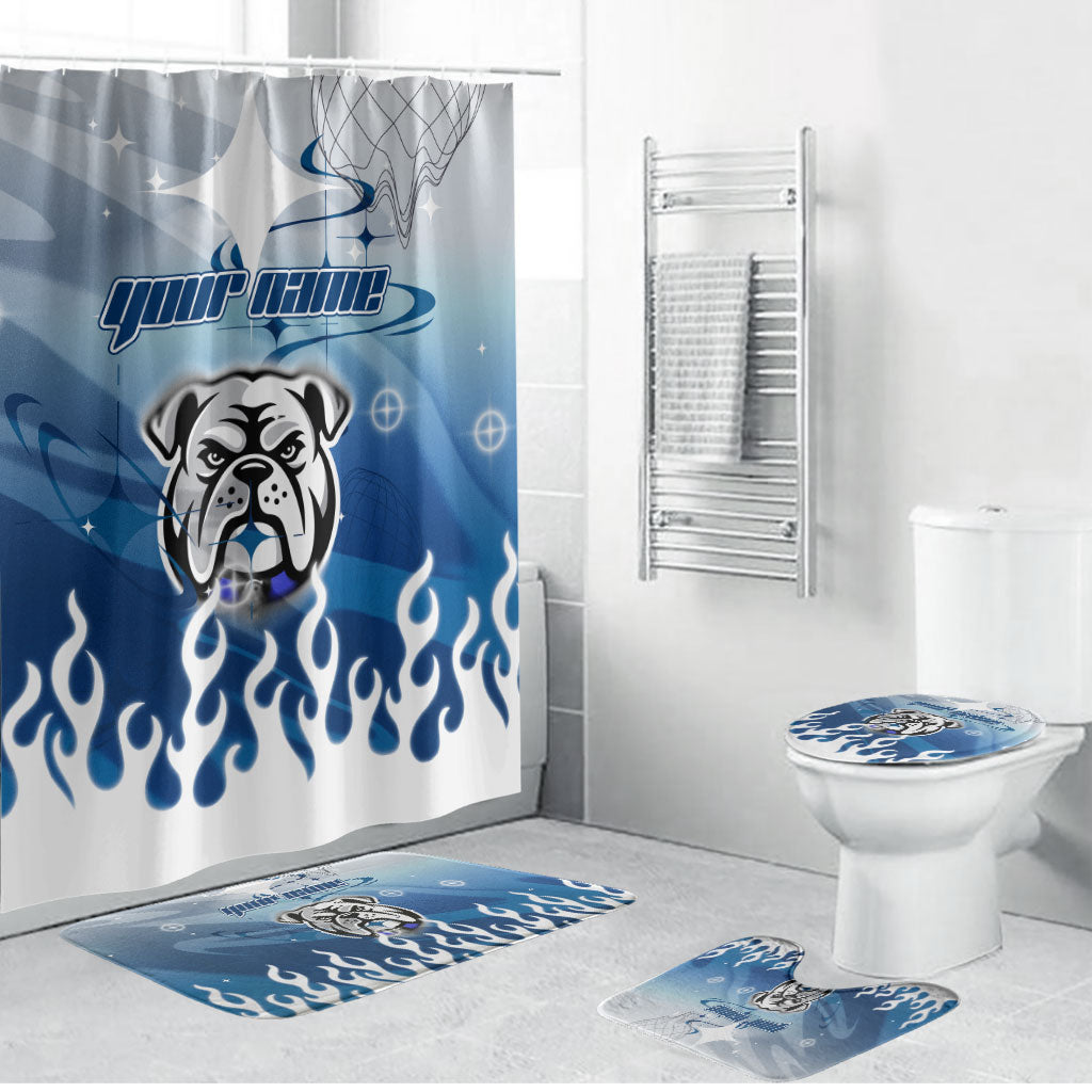 Personalized Canterbury Bankstown Bulldogs Bathroom Set Y2K Grunge Aesthetic With Cyber Flames and Starburst Graphics