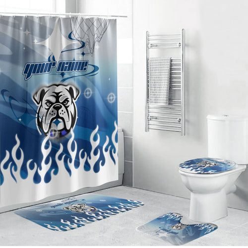 Personalized Canterbury Bankstown Bulldogs Bathroom Set Y2K Grunge Aesthetic With Cyber Flames and Starburst Graphics