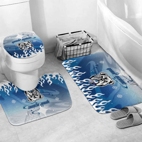 Personalized Canterbury Bankstown Bulldogs Bathroom Set Y2K Grunge Aesthetic With Cyber Flames and Starburst Graphics