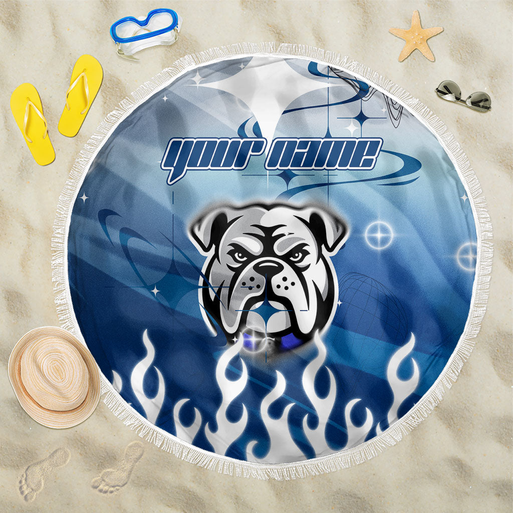 Personalized Canterbury Bankstown Bulldogs Beach Blanket Y2K Grunge Aesthetic With Cyber Flames and Starburst Graphics