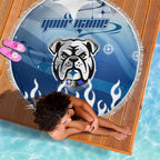 Personalized Canterbury Bankstown Bulldogs Beach Blanket Y2K Grunge Aesthetic With Cyber Flames and Starburst Graphics