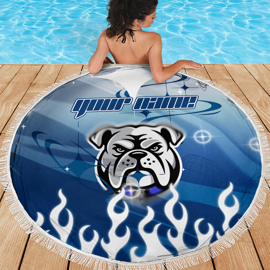 Personalized Canterbury Bankstown Bulldogs Beach Blanket Y2K Grunge Aesthetic With Cyber Flames and Starburst Graphics