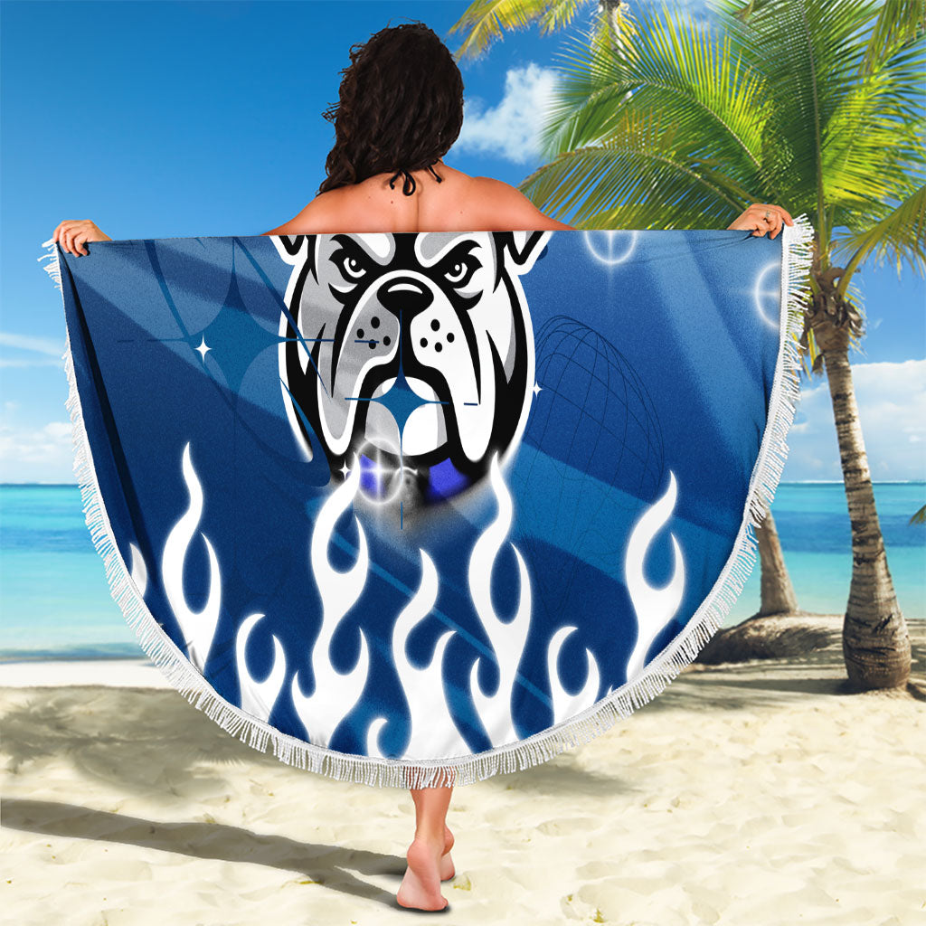 Personalized Canterbury Bankstown Bulldogs Beach Blanket Y2K Grunge Aesthetic With Cyber Flames and Starburst Graphics
