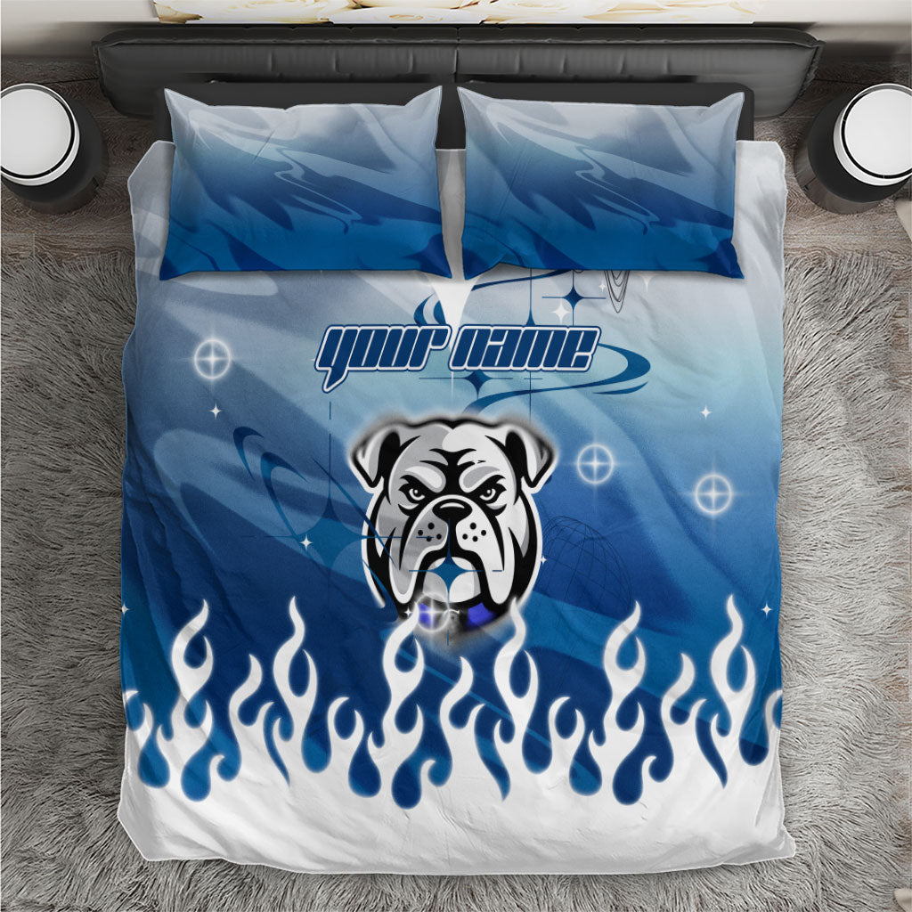 Personalized Canterbury Bankstown Bulldogs Bedding Set Y2K Grunge Aesthetic With Cyber Flames and Starburst Graphics
