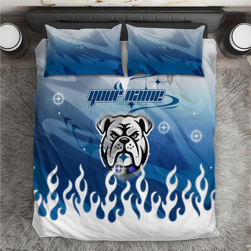 Personalized Canterbury Bankstown Bulldogs Bedding Set Y2K Grunge Aesthetic With Cyber Flames and Starburst Graphics
