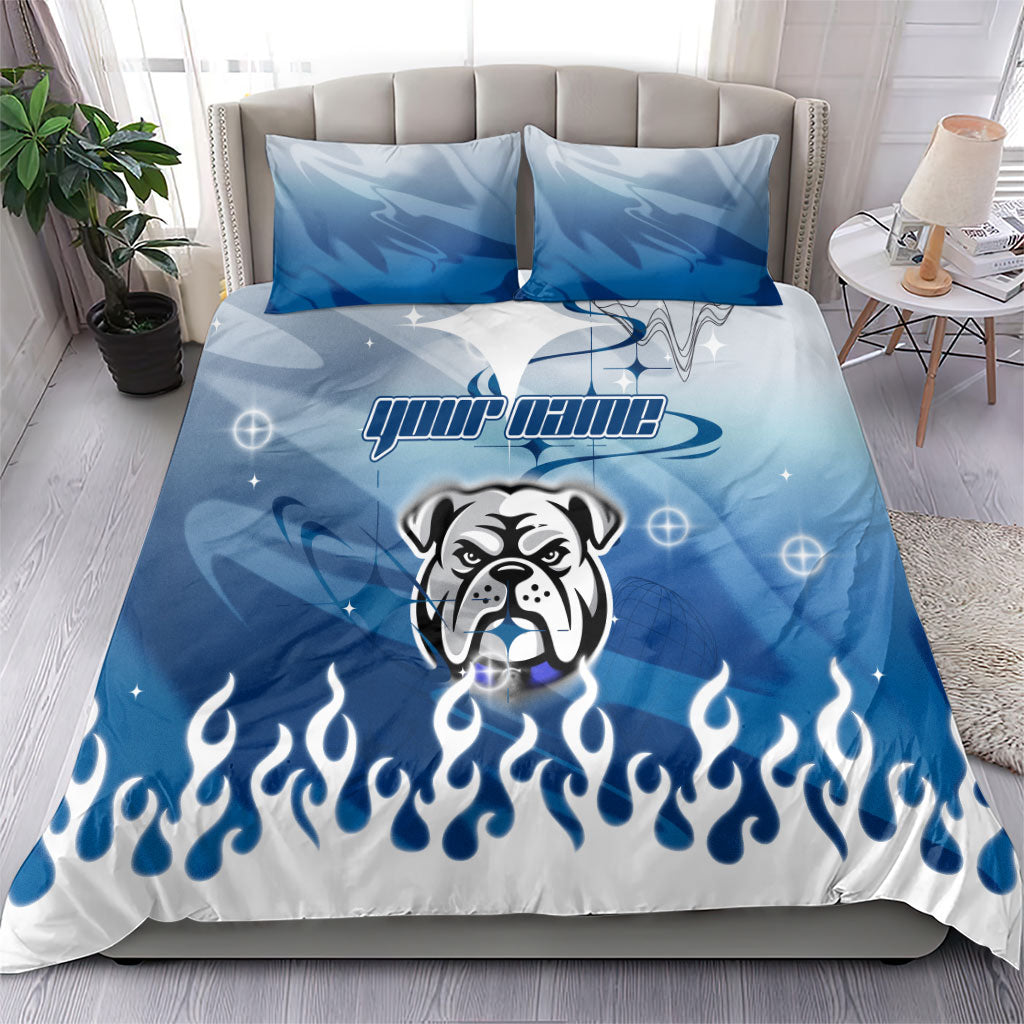 Personalized Canterbury Bankstown Bulldogs Bedding Set Y2K Grunge Aesthetic With Cyber Flames and Starburst Graphics