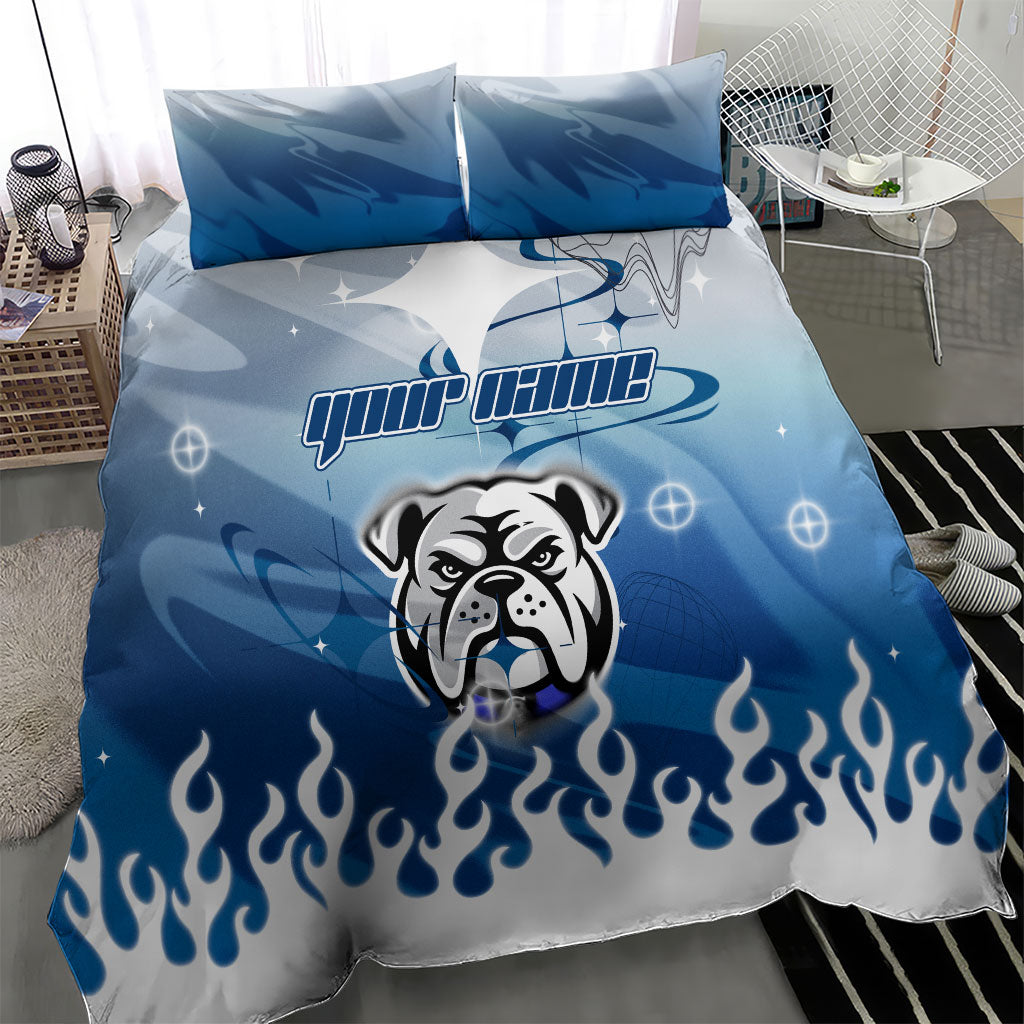 Personalized Canterbury Bankstown Bulldogs Bedding Set Y2K Grunge Aesthetic With Cyber Flames and Starburst Graphics