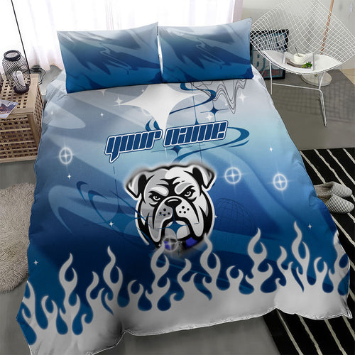 Personalized Canterbury Bankstown Bulldogs Bedding Set Y2K Grunge Aesthetic With Cyber Flames and Starburst Graphics