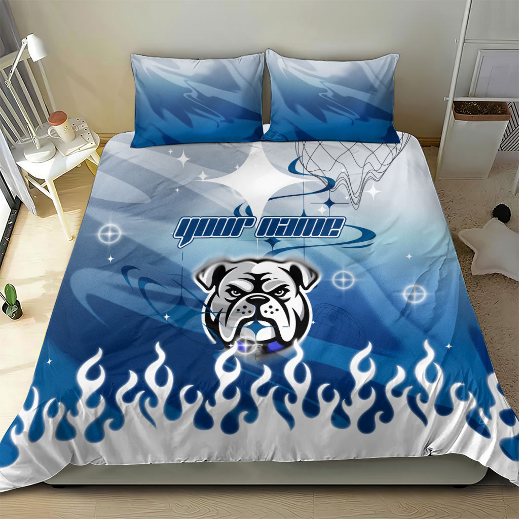 Personalized Canterbury Bankstown Bulldogs Bedding Set Y2K Grunge Aesthetic With Cyber Flames and Starburst Graphics