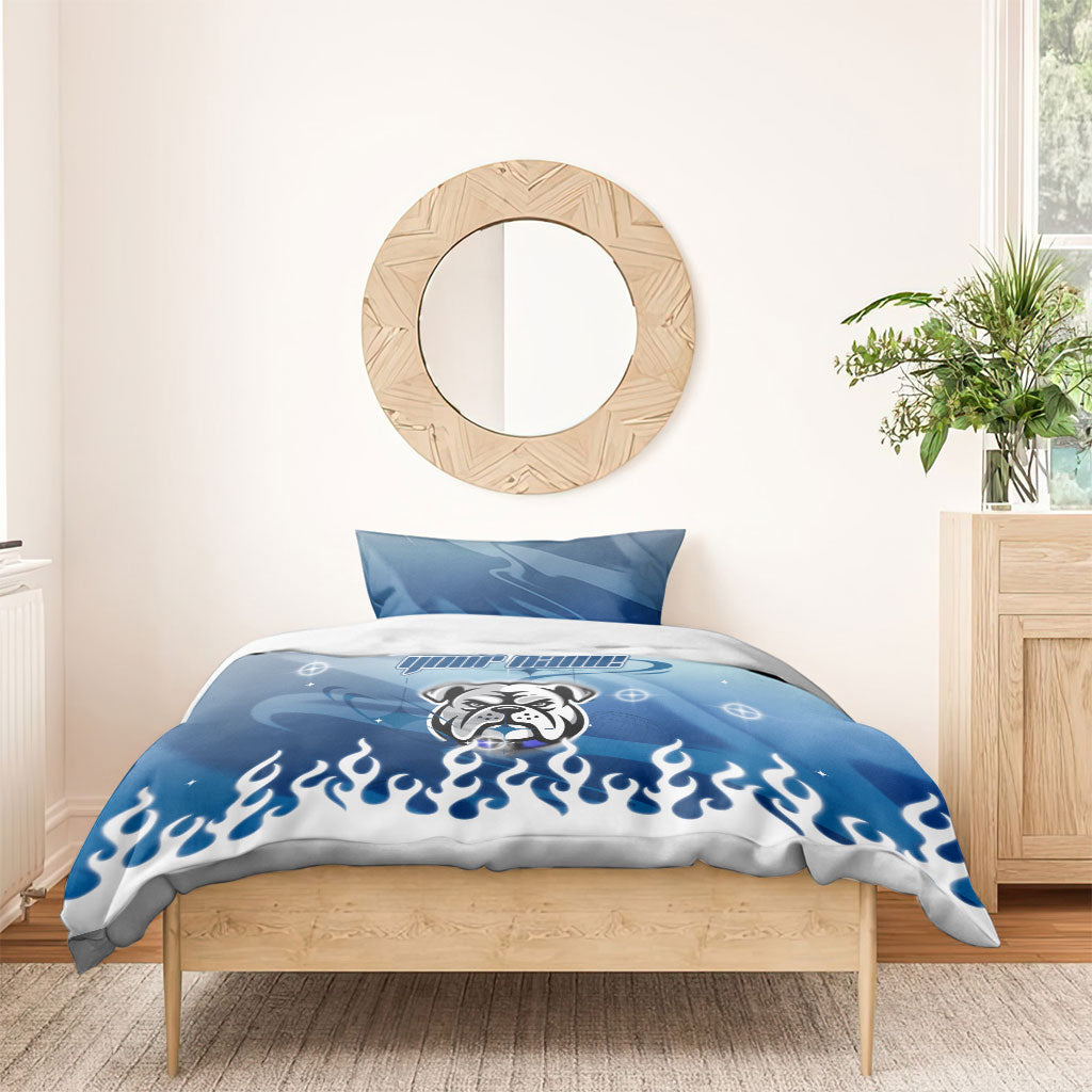 Personalized Canterbury Bankstown Bulldogs Bedding Set Y2K Grunge Aesthetic With Cyber Flames and Starburst Graphics