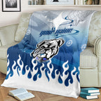 Personalized Canterbury Bankstown Bulldogs Blanket Y2K Grunge Aesthetic With Cyber Flames and Starburst Graphics