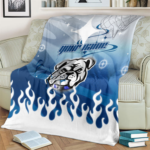 Personalized Canterbury Bankstown Bulldogs Blanket Y2K Grunge Aesthetic With Cyber Flames and Starburst Graphics