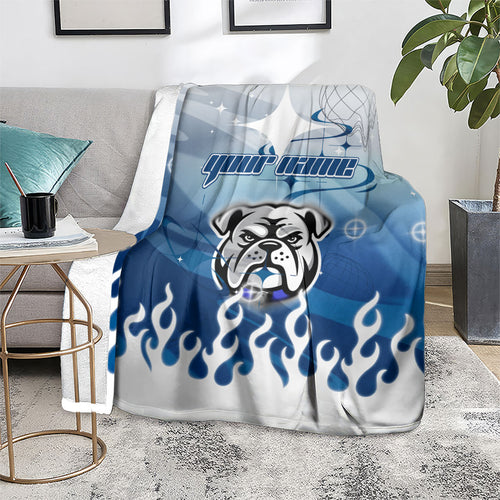 Personalized Canterbury Bankstown Bulldogs Blanket Y2K Grunge Aesthetic With Cyber Flames and Starburst Graphics