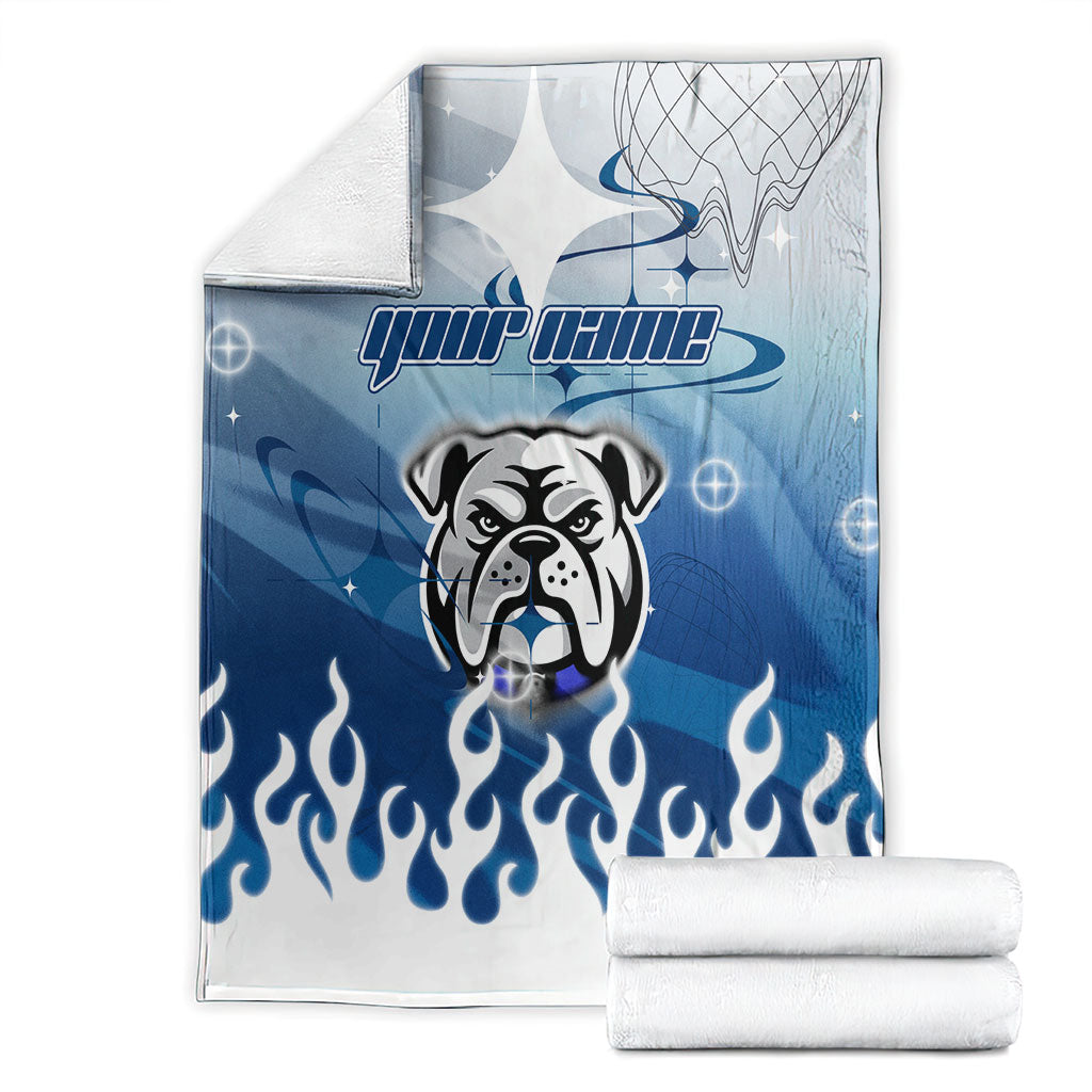 Personalized Canterbury Bankstown Bulldogs Blanket Y2K Grunge Aesthetic With Cyber Flames and Starburst Graphics