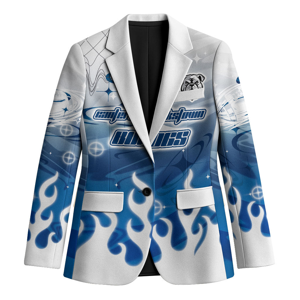 Personalized Canterbury Bankstown Bulldogs Blazer Y2K Grunge Aesthetic With Cyber Flames and Starburst Graphics