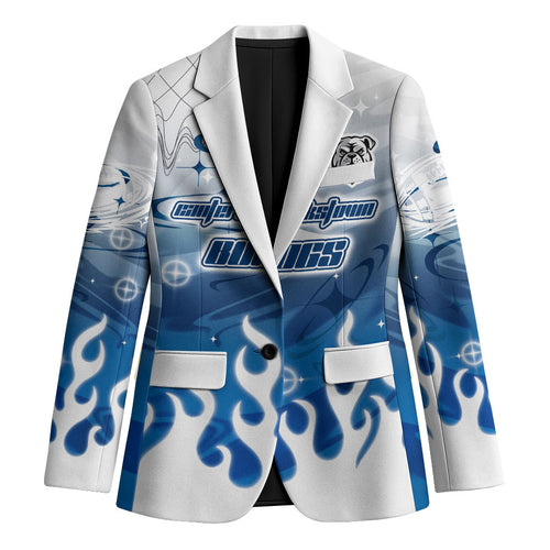 Personalized Canterbury Bankstown Bulldogs Blazer Y2K Grunge Aesthetic With Cyber Flames and Starburst Graphics