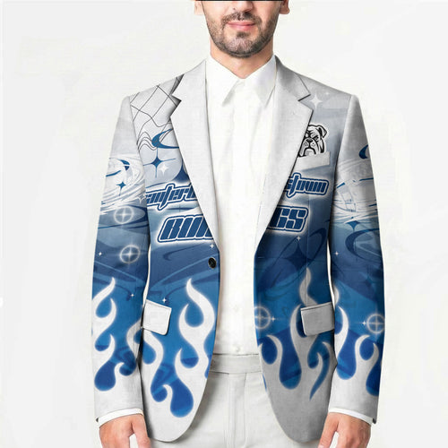 Personalized Canterbury Bankstown Bulldogs Blazer Y2K Grunge Aesthetic With Cyber Flames and Starburst Graphics