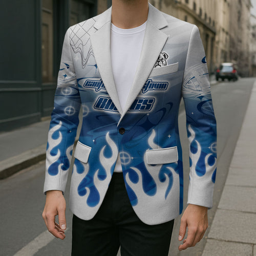Personalized Canterbury Bankstown Bulldogs Blazer Y2K Grunge Aesthetic With Cyber Flames and Starburst Graphics