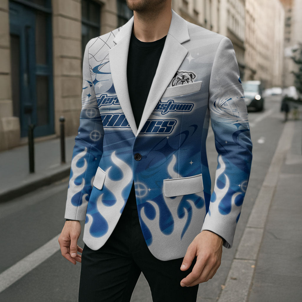Personalized Canterbury Bankstown Bulldogs Blazer Y2K Grunge Aesthetic With Cyber Flames and Starburst Graphics