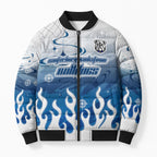 Personalized Canterbury Bankstown Bulldogs Bomber Puffer Jacket Y2K Grunge Aesthetic With Cyber Flames and Starburst Graphics
