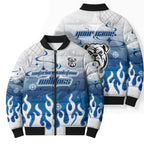 Personalized Canterbury Bankstown Bulldogs Bomber Puffer Jacket Y2K Grunge Aesthetic With Cyber Flames and Starburst Graphics