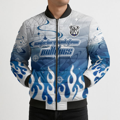 Personalized Canterbury Bankstown Bulldogs Bomber Puffer Jacket Y2K Grunge Aesthetic With Cyber Flames and Starburst Graphics